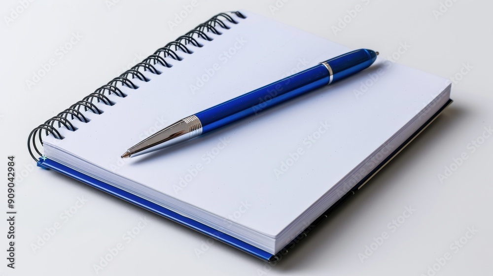 Blank Open Spiral Notebook with Pen on White Background for Writing and Note-Taking Blank Open Spiral Notebook with Pen on White Background for Writing and Note-Taking
