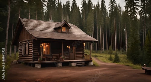 Wooden cabin in the forest.