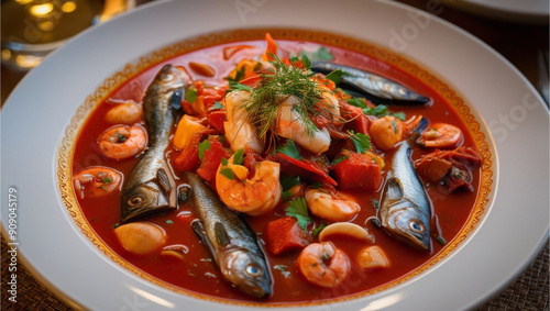 Typical Croatian seafood with red sauce. It looks very appetizing.