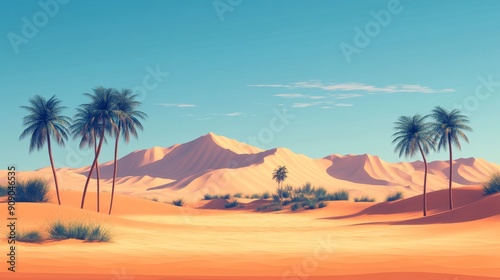 Palm Trees and Sand Dunes Under a Blue Sky