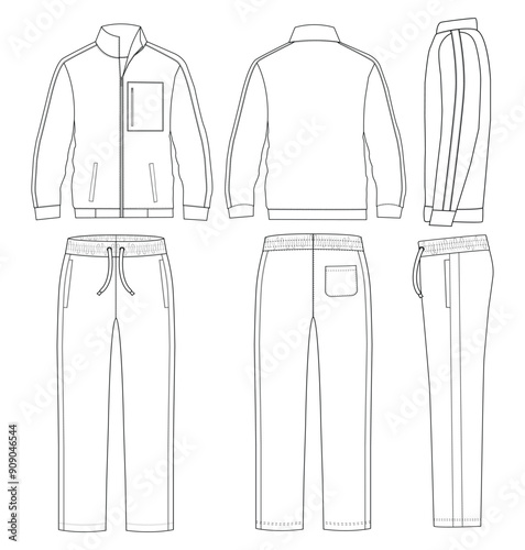 sport track suit jacket sweatshirt front, back and side views vector Illustration