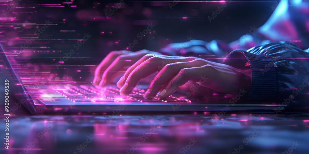 Futuristic Typing: Advanced Digital Interface, High-Tech Laptop: Speed and Precision Typing Futuristic Typing: Advanced Digital Interface, High-Tech Laptop: Speed and Precision Typing