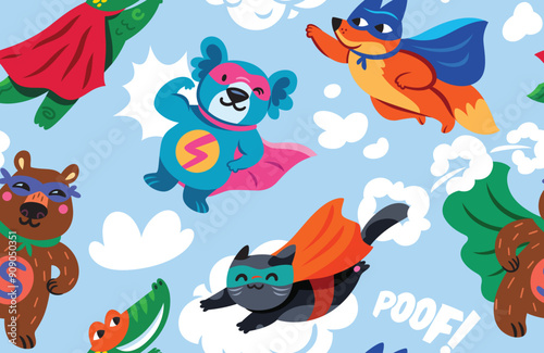 Superhero animals seamless pattern