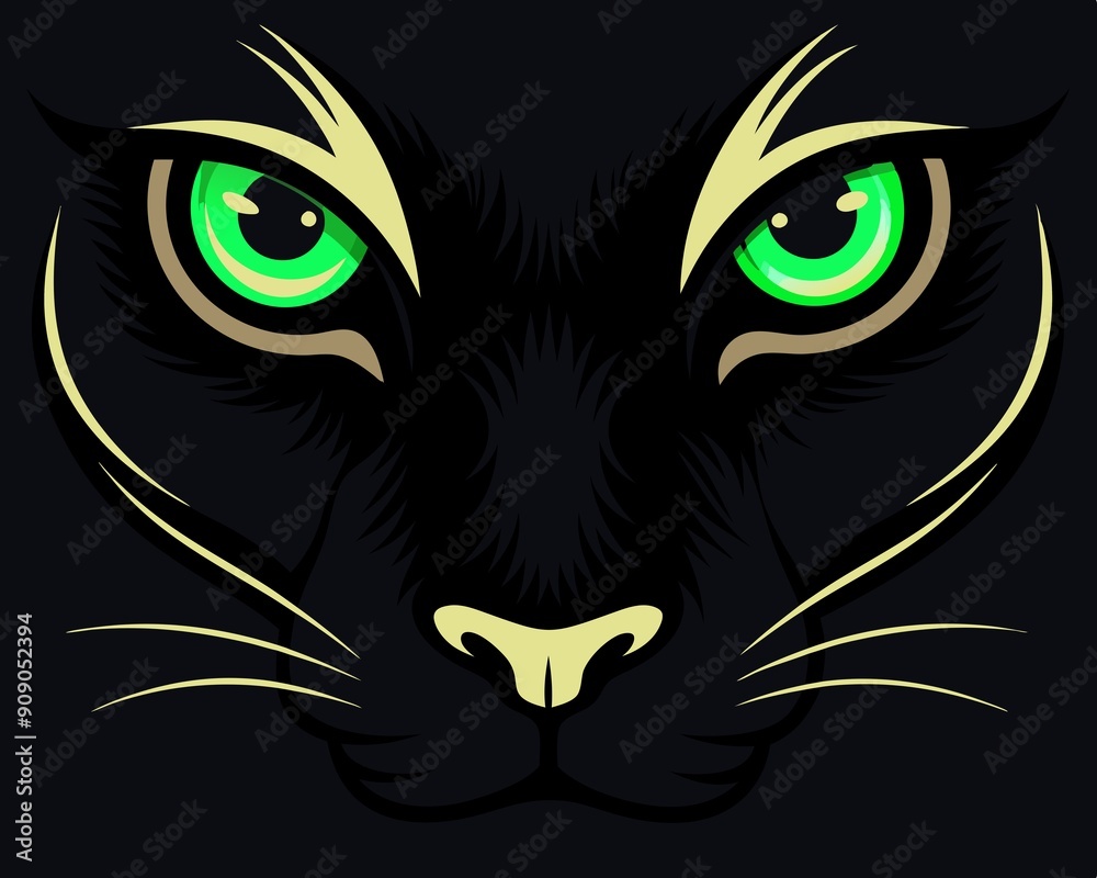 cat's face with bright eyes in vector style on a black background cat's face with bright eyes in vector style on a black background