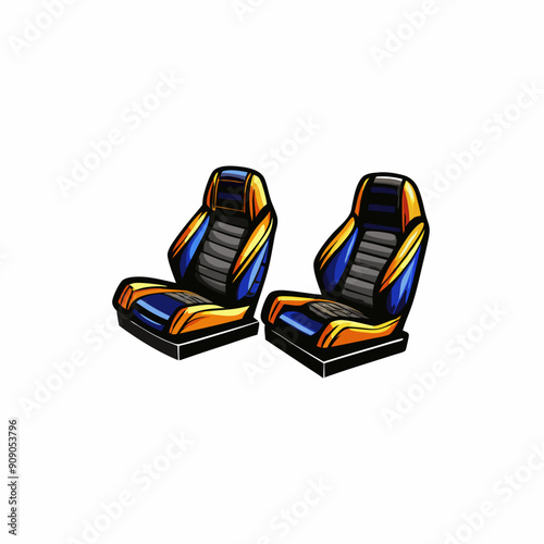 2 modular triangular car seats, white background.