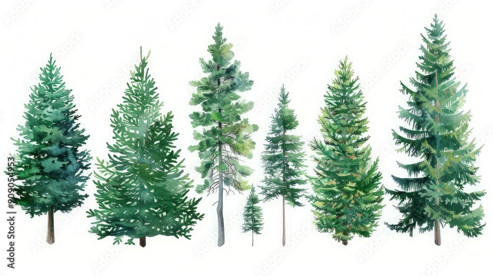 Watercolor Painting of Pine Trees Watercolor Painting of Pine Trees