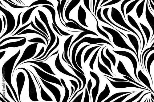 Wave-like pattern with clusters of symmetrical leaf shapes and simple forms, seamless pattern vector
