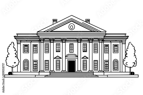 Town hall with a symmetrical facade, a central cupola, and large windows, vector illustration art
