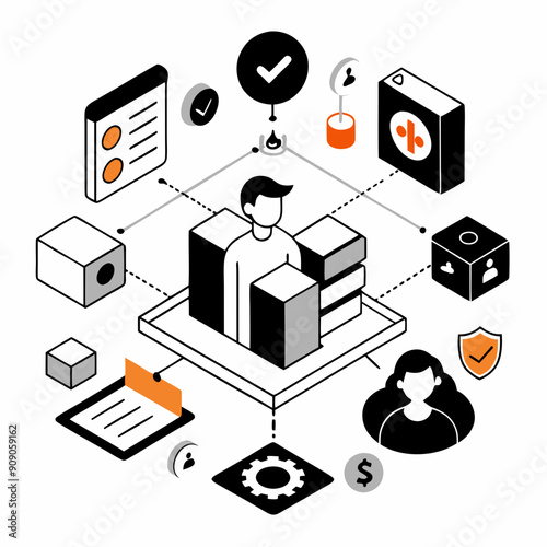 Isometric illustration of a compliance concept with connected lines in a 3D design.