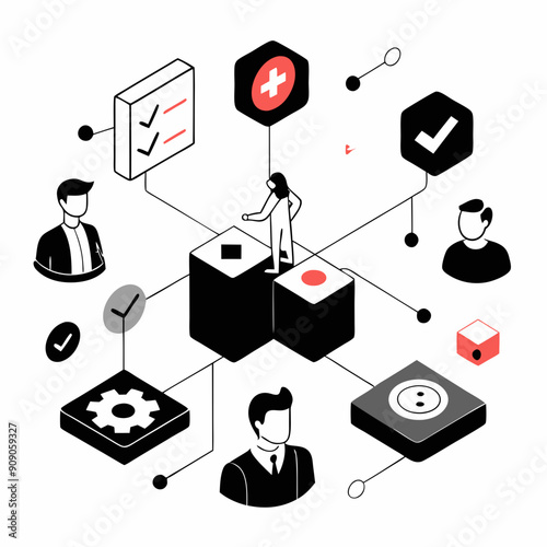 Isometric illustration depicting compliance concept with connected lines in 3D.