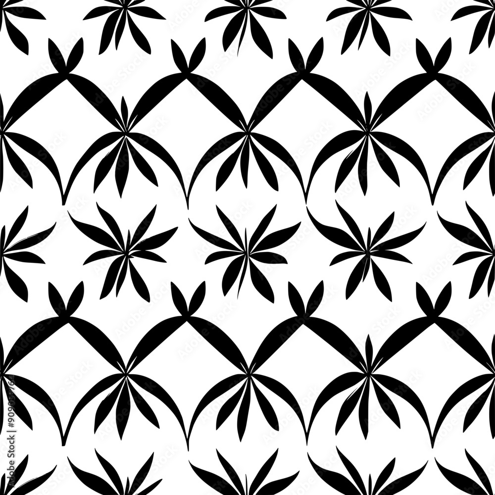 Fototapeta premium Crisp, abstracted flowers with sharp lines and repetitive, orderly layouts, seamless pattern vector