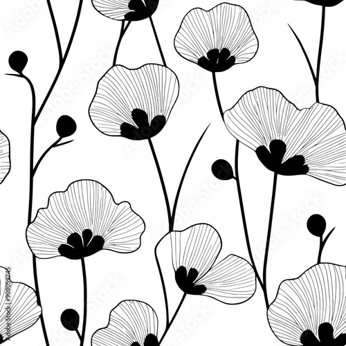 Clean, restrained floral shapes with a focus on form, simple lines creating a quiet beauty, seamless pattern vector