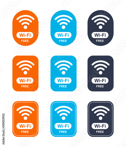 Free wifi inside or zone sign. Wireless wifi icon set. Remote access and radio waves communication symbols. Vector illustration on white background.