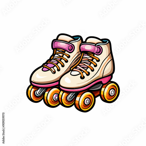 Illustration of 6 pairs of cute, small, and modern roller skates.