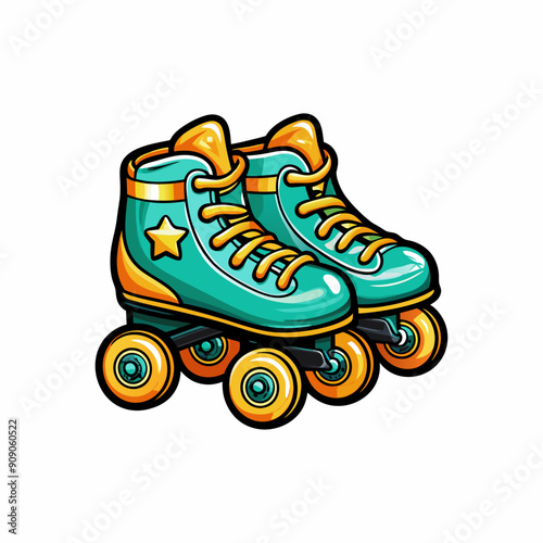 A close-up image of a pair of cute, small, modern roller skates.