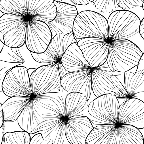 Intricate petal outlines formed by thin, uninterrupted lines, capturing a delicate floral elegance, seamless pattern vector