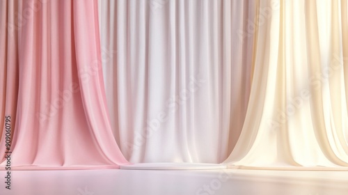 White  Pink  and Cream Curtains with a Platform in the Center