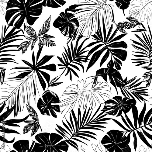 Large, bold tropical foliage and intricate botanical details with a wild, untamed vibe, seamless pattern vector