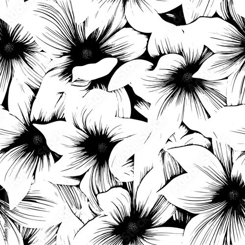 Mind-bending blossoms with exaggerated, flowing petals and hallucinatory leaf elements, seamless pattern vector