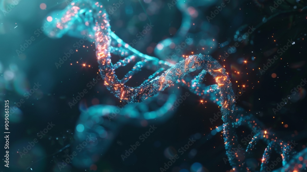 A futuristic depiction of a DNA helix in blue tones with glowing particles swirling around, symbolizing innovation and research in the field of genetics and biotechnology. A futuristic depiction of a DNA helix in blue tones with glowing particles swirling around, symbolizing innovation and research in the field of genetics and biotechnology.