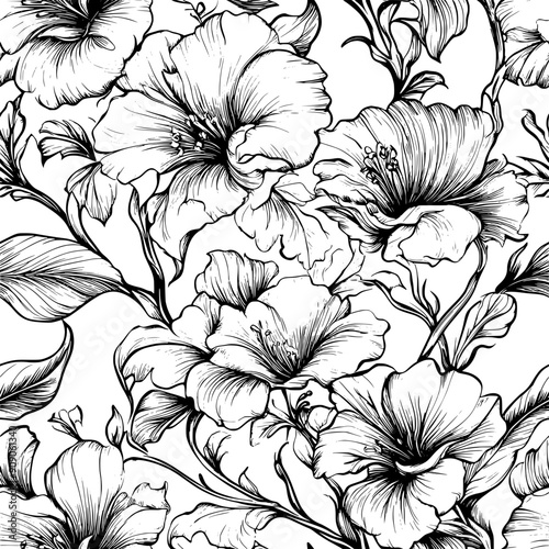 Opulent florals with richly detailed petals and lavish, flowing foliage, seamless pattern vector