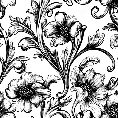 Opulent florals with richly detailed petals and lavish, flowing foliage, seamless pattern vector