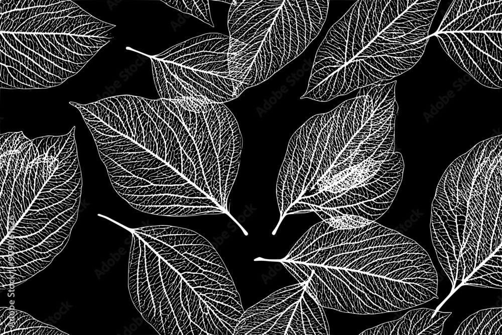 Repeating pattern of leaf veins, forming a structured and natural motif, seamless pattern vector