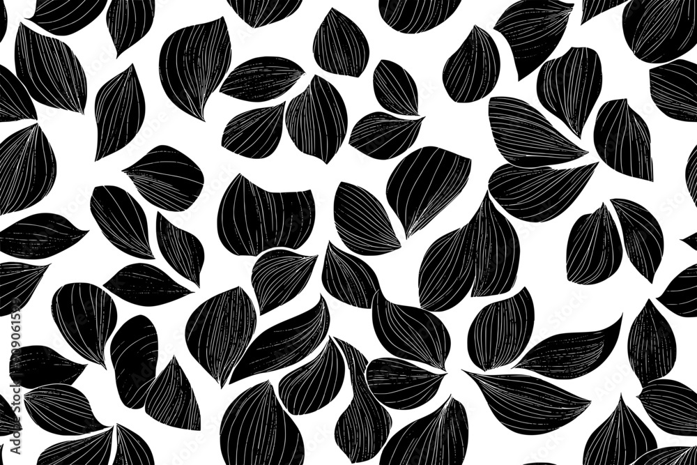 Repetitive pattern of stylized petals, evenly distributed across the surface, seamless pattern vector