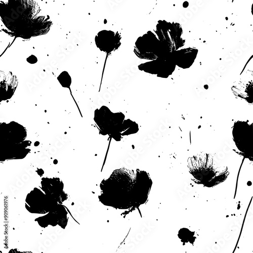 Subtle floral silhouettes with bleeding edges, petals appearing to float on the surface, seamless pattern vector
