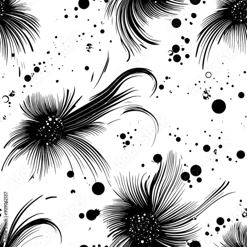 Swirling, non-literal floral elements, petals blending into surrounding abstract shapes, seamless pattern vector