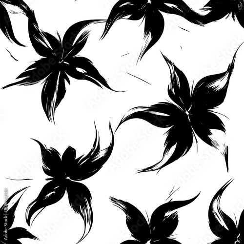 Swirling, non-literal floral elements, petals blending into surrounding abstract shapes, seamless pattern vector