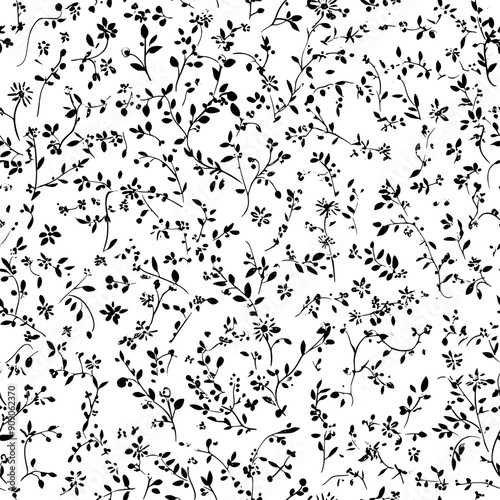 Charming blend of miniature flowers and fine leaves with a dainty, whimsical style, seamless pattern vector