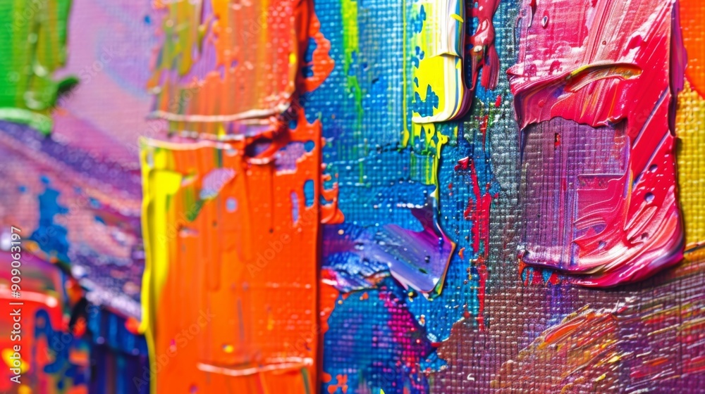 This image showcases a vivid abstract painting with thick, textured strokes in a variety of bright colors, creating a lively and dynamic composition that draws the eye. This image showcases a vivid abstract painting with thick, textured strokes in a variety of bright colors, creating a lively and dynamic composition that draws the eye.