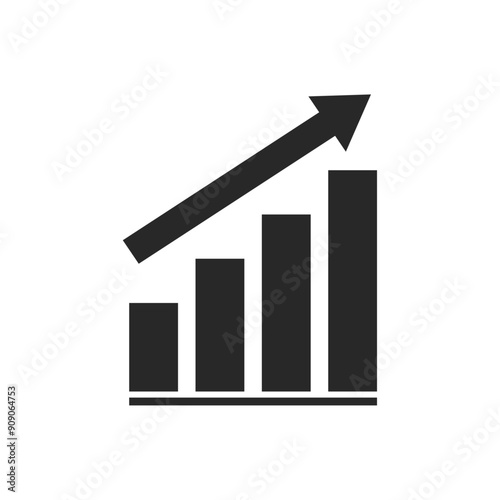 Graph going Up sign with black arrows vector. Flat design vector icon of a concept of sales bar chart symbol icon bar chart with arrow moving up.