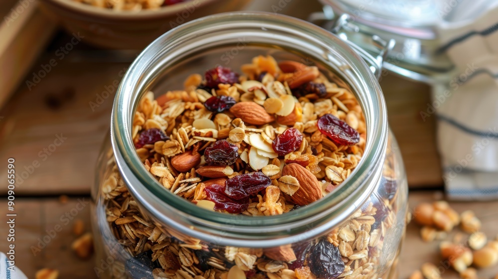 Nutritious Homemade Granola with Colorful Dried Fruits and Crunchy Nuts for Healthy Breakfast Nutritious Homemade Granola with Colorful Dried Fruits and Crunchy Nuts for Healthy Breakfast