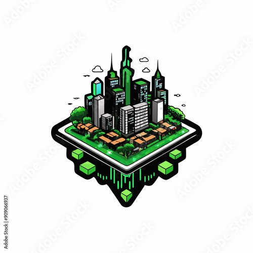 A captivating futuristic cityscape blending advanced AI technology seamlessly with verdant greenery.