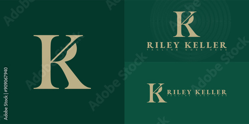 Abstract initial letter RK or KR in gold color isolated on multiple background colors. The logo is suitable for personal injury law firm logo design inspiration templates.
