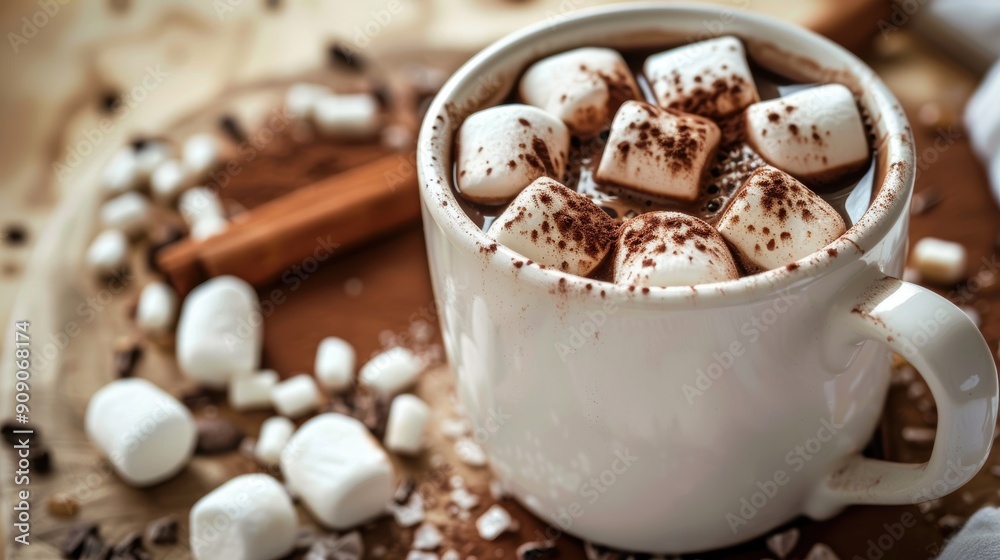 Cozy Hot Chocolate topped with Marshmallows and Cocoa Powder for Winter Warmth Cozy Hot Chocolate topped with Marshmallows and Cocoa Powder for Winter Warmth