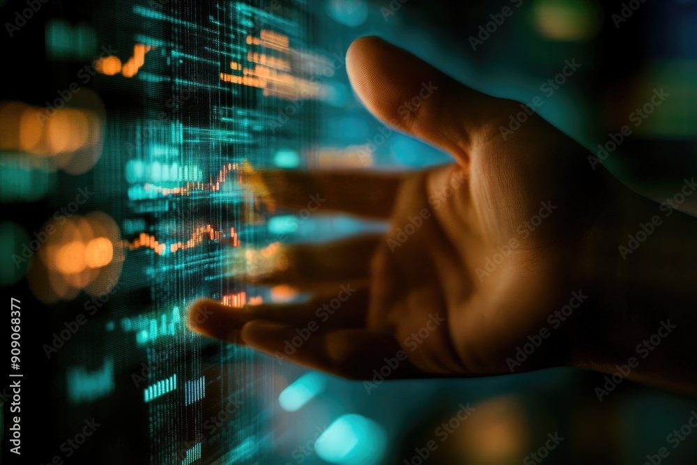 Hand Reaching Towards Digital Data Display Hand Reaching Towards Digital Data Display