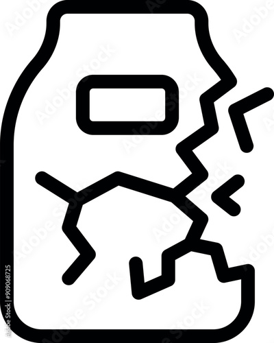 Line icon of a cardboard box breaking open, representing a damaged parcel during shipping