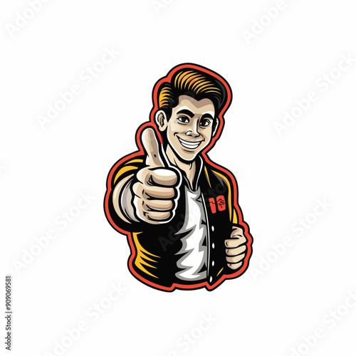 A single arm, bent at the elbow, extends outwards, giving a thumbs up gesture. The thumb is pointing upwards.