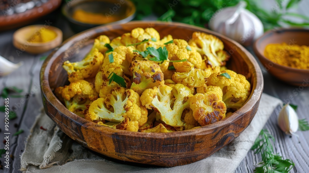 Vibrant Roasted Cauliflower Infused with Turmeric and Garlic Seasoning