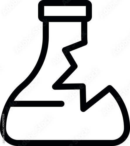 Line drawing of a chemical flask showing a crack, indicating an experiment that went wrong