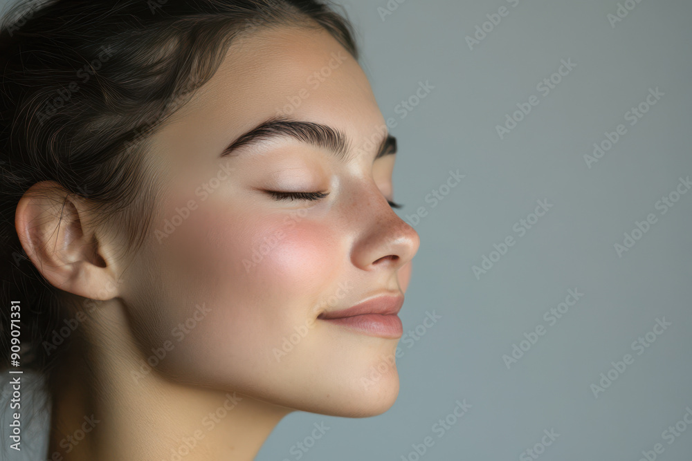 A close up of a girl's face with her eyes closed