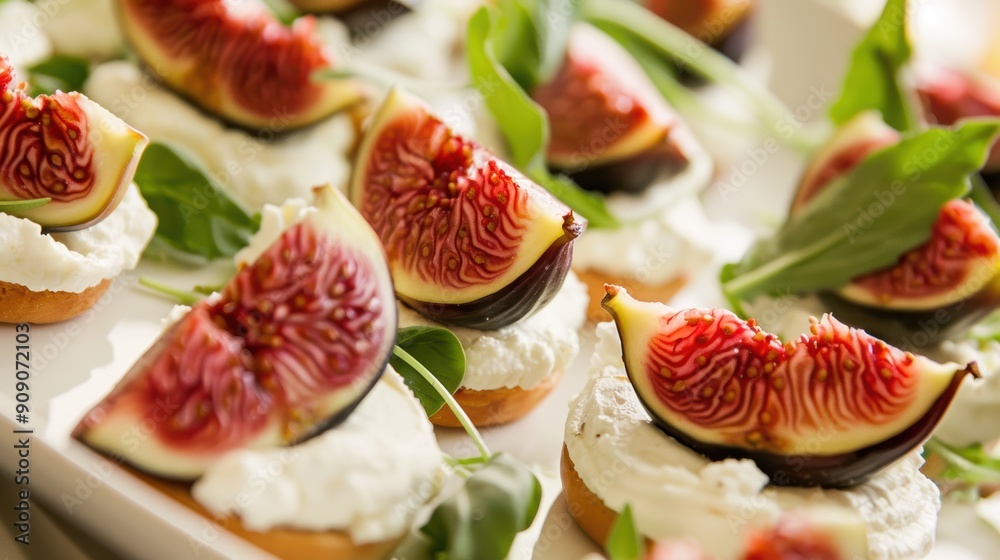 Elegant Autumn Appetizer featuring Figs and Creamy Goat Cheese on Rustic Wooden Platter Elegant Autumn Appetizer featuring Figs and Creamy Goat Cheese on Rustic Wooden Platter