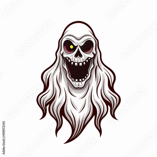 A spooky specter, a ghostly figure, with a translucent white body and a shadowy outline.