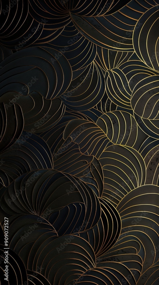 A refined black and gold backdrop featuring intricate leaf patterns, perfect for adding a touch of elegance to various design projects, wallpaper for phone A refined black and gold backdrop featuring intricate leaf patterns, perfect for adding a touch of elegance to various design projects, wallpaper for phone