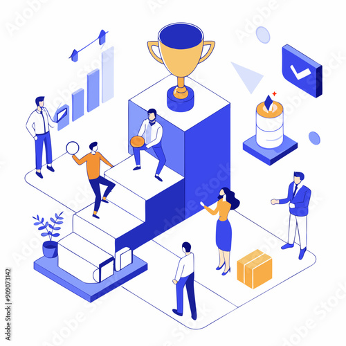 A team of diverse business people working together in an office setting, showcasing teamwork, collaboration, and success.