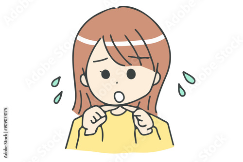 指を合わせて心配する女性のイラスト