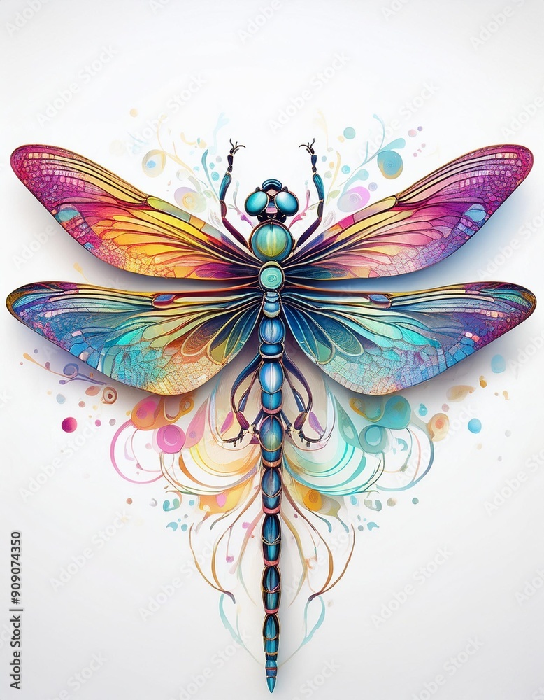 Obraz premium Psychadelic theme Dragonfly. Spirit Animal totem guide illustration